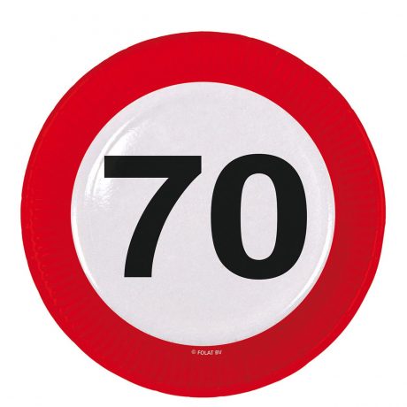 Bordjes Verkeersbord 70 jaar, 8st. Afmeting: 	Ø 23 cm
