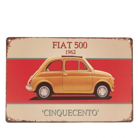 metaal plaat fiat 500  30 x 20 cm geel