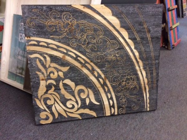 Muurdecoratie Circle hout antique zwart relief olie