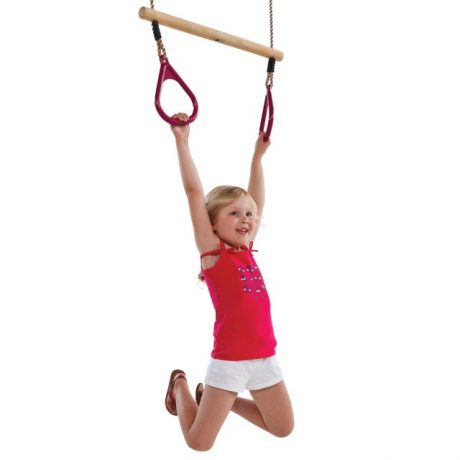 Houten ring trapeze met kunststof ringen paars