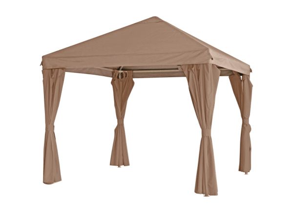 Paviljoen Yasumi, 3×3 meter, polyester taupe doek, incl zijwanden met rits.