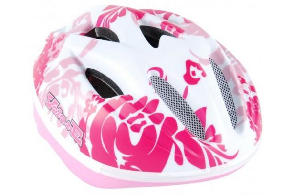 Fiets-Skatehelm Deluxe mat wit Roze Blaadjes