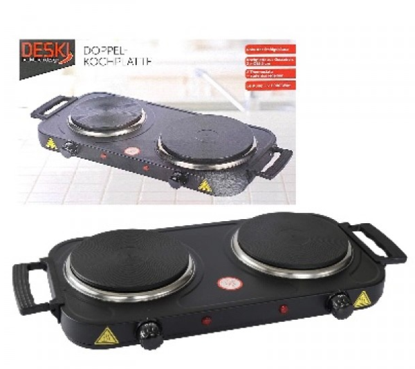 Dubbele kookplaat 2000 watt, zwart